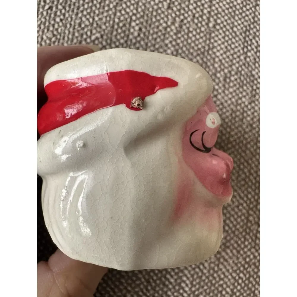 Vintage Pink Face Santa Mug 1.75” Christmas Figurine Ceramic MCM Collectible 50s